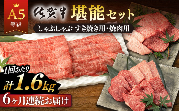 
【6回定期便】佐賀牛 A5 堪能セット (しゃぶしゃぶ すき焼き用 ・ 焼肉用) 計1.6kg(400g×4P) 【桑原畜産】 [NAB100]
