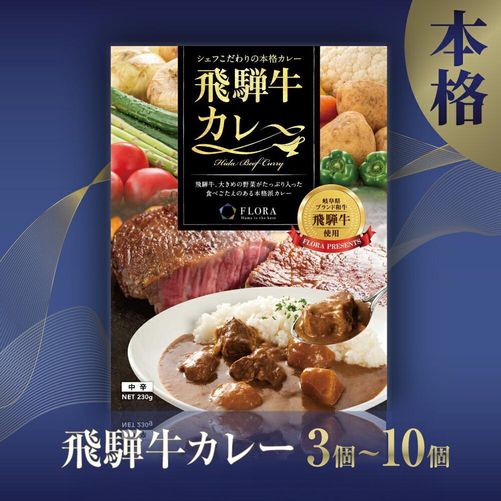 【ふるさと納税】【数が選べる】本格飛騨牛レトルトカレー 230g×3個～10個 | 飛騨牛 レトルトカレー 贅沢 カレー 本格 中辛 ビーフカレー 便利 簡単調理 高山市 飛騨高山 フローラ EY001MP