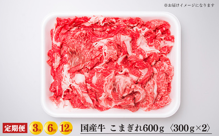 【定期便3回】国産牛 こまぎれ 600g(300gx2) ｜肉 にく ニク お肉 牛肉 黒毛 和牛 赤身 国産 大和牛 切り落とし こまぎれ バラ サーロイン ステーキ 盛合わせ 冷凍 奈良県 五條市