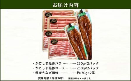 かごしま黒豚しゃぶしゃぶ用4パック・鹿児島県産ウナギ2尾の贅沢セット【配送不可地域：離島】【1185951】