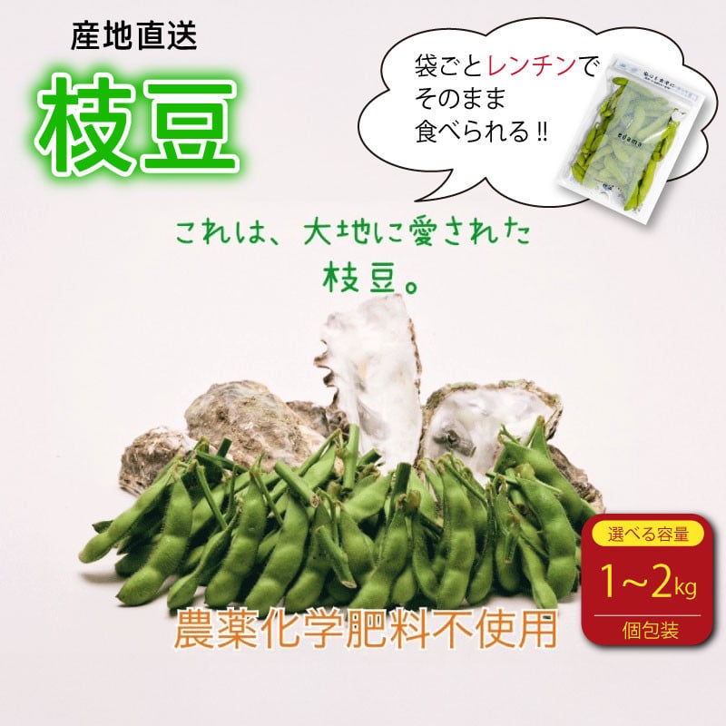 
            【選べる容量!】レンチン 枝豆 1kg ~ 2kg 農薬不使用 個包装 250g × 4袋 ~ 8袋  野菜 えだまめ おつまみ 動物性肥料不使用
          
