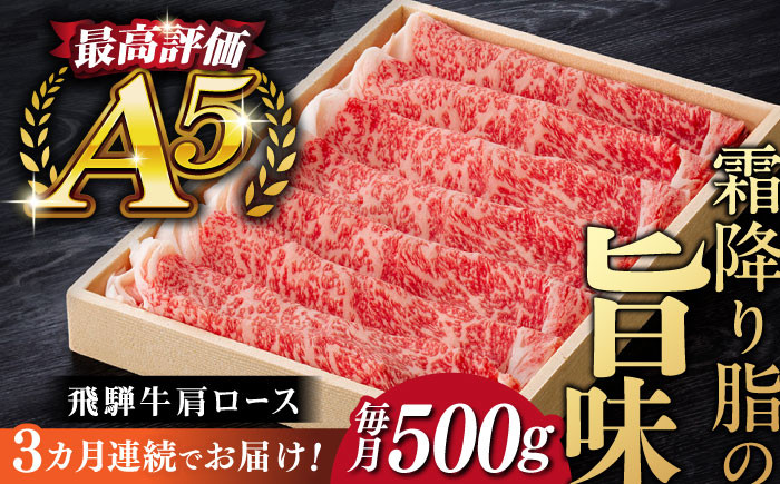 
【3回定期便】飛騨牛 すきやき しゃぶしゃぶ 500g ロース（肩ロース） 5等級 A5 贅沢三昧定期便 国産 和牛 岐阜県 岐阜市/だるまミート [ANBE004]
