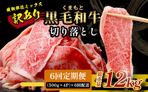 【定期便6回】《訳あり》くまもと黒毛和牛 切り落とし 2kg × 6回配送 【合計12kg】