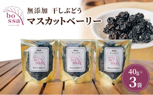 [№5313-0352]無添加 干しぶどう ボッサの干しぶどう 40g×3袋 マスカットベーリーA（種あり）国産 レーズン ドライフルーツ 砂糖不使用/富山県黒部市 果物加工品 フルーツ加工品 甘さ控えめ おつまみ ポリフェノール