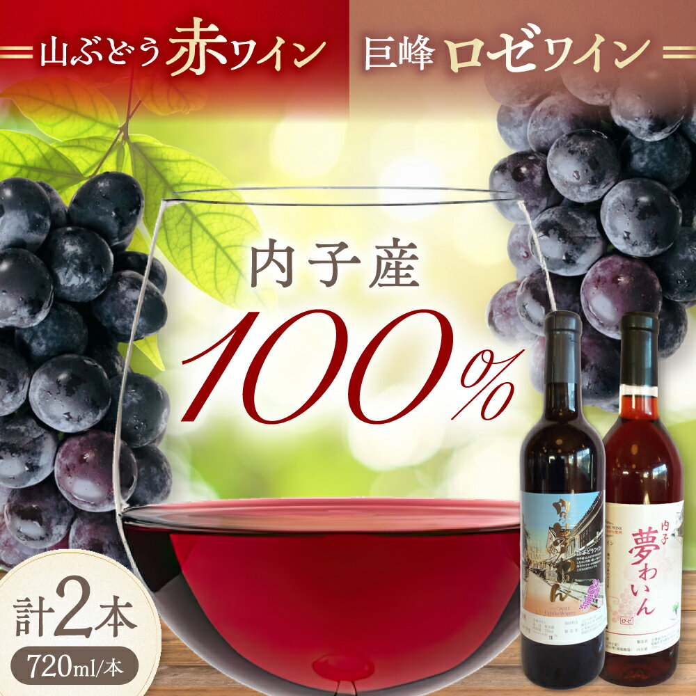 【ふるさと納税】内子夢わいん 赤(山ぶどう)+ロゼ(巨峰) 1本約720ml 各1本入りセット 計1440ml / ワイン 赤ワイン ロゼワイン わいん wine お酒 酒 洋酒 愛媛県 愛媛 内子町 国産ワイン 日本ワイン 果実酒 送料無料 人気 家飲み 【企業組合内子ワイナリー】[BKAG004] 25000
