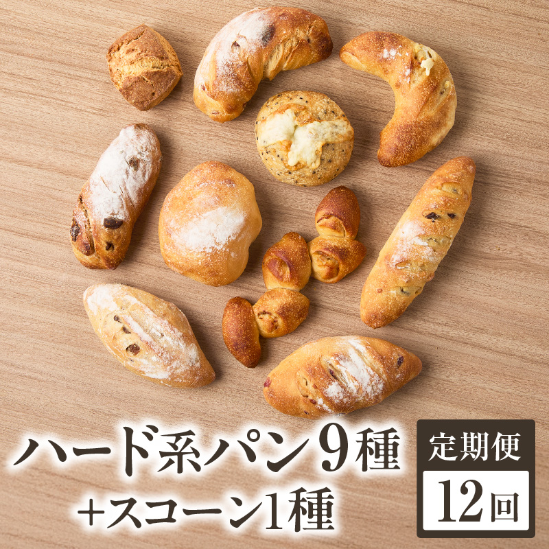 【全12回定期便】選べる回数！自家培養酵母で焼くハード系パン9種＋スコーン1種セット！