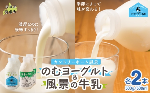 のむヨーグルト500g 風景の牛乳500ml 各2本 【 ふるさと納税 人気 おすすめ ランキング 牛乳 ヨーグルト 無添加 てんさい オリゴ糖 濃厚 定期便 カントリーホーム風景 北海道 十勝 鹿追町 送料無料 】 SKB103