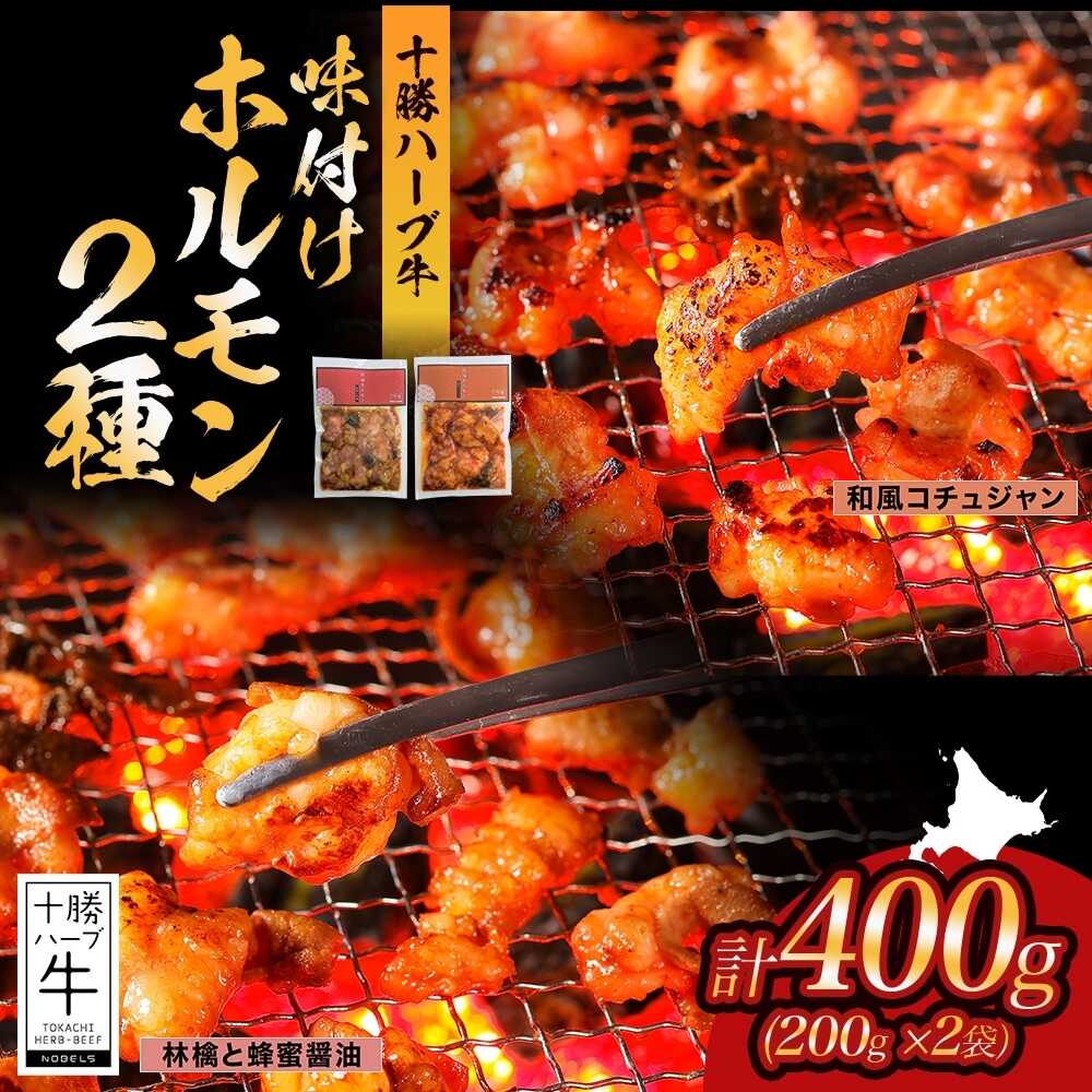 【ふるさと納税】 北海道 十勝ハーブ牛 味付けホルモン2種×各200g（和風コチュジャン・林檎と蜂蜜醤油）《足寄町》【日本ふるさと創生株式会社】[BEBB058]