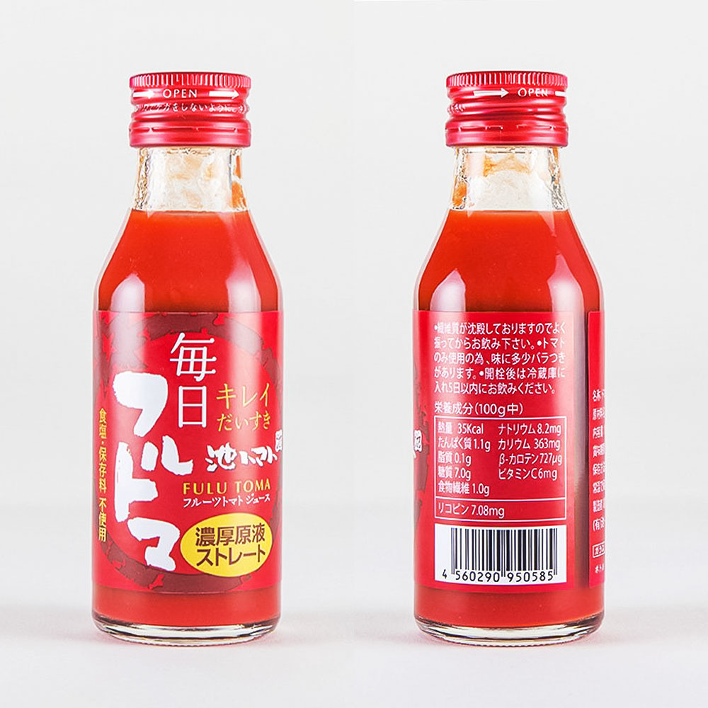 【池トマト】毎日フルトマ レッド 100ml×30本 箱入り トマトジュース 食塩無添加 1本に約5個分のフルーツトマト 糖度8度以上 トマト フルーツトマト 100％ジュース ドリンク ギフト_イメ