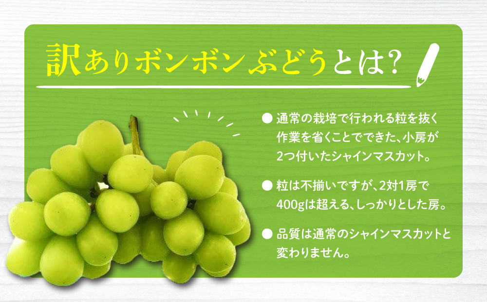 【信州東御ぶどう園】訳アリボンボンぶどう！シャインマスカットたっぷり2kg