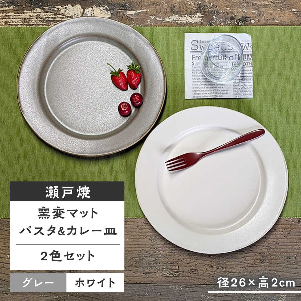 【ふるさと納税】【瀬戸焼】窯変マットパスタ&カレー皿2色セット(グレー・白) 【山長陶苑】 / 瀬戸焼 パスタ皿 カレー皿 贈り物[BBBH032]