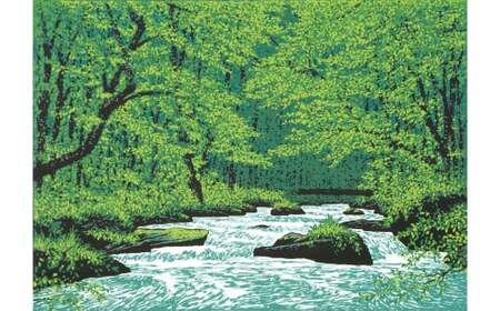 「渓音(新緑のかおり)」【 版画 額付 小川手漉和紙 小暮真望 東松山 埼玉県 】