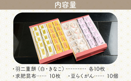 福井敦賀の銘菓詰合せセット 4種（羽二重餅2種（白・きなこ）・求肥昆布・豆らくがん） [023-a024]
