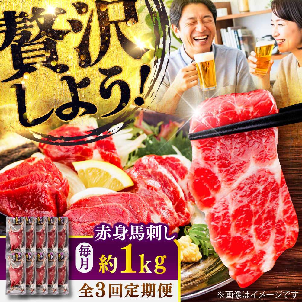 【ふるさと納税】【全3回定期便】赤身 馬刺し 約1kg(約100g×10パック) / 小分け 熊本 馬刺 赤身 馬刺し 冷凍 馬肉 ヘルシー 真空 パック おつまみ 熊本県 菊陽町【五右衛門フーズ】[BHCY026]