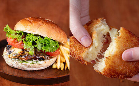 【4月1日から順次発送】【しあわせチーズ工房】ラクレット使用！ハンバーガー＆コロッケ 各4個（計8個）《足寄町》【Woody bell】[BEBM007]