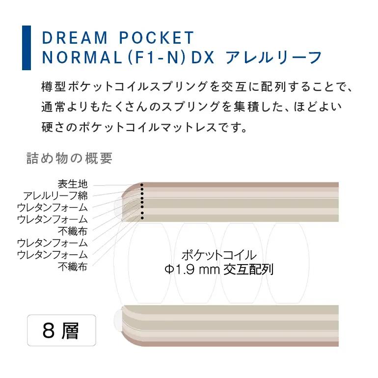 マットレス 寝具 アレルリーフ ドリームベッド DREAM POCKET NORMAL（F1-N）DX パーソナルシングル 【配達不可：北海道・沖縄・離島】