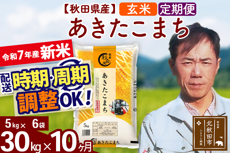 ※令和7年産 新米※《定期便10ヶ月》秋田県産 あきたこまち 30kg【玄米】(5kg小分け袋)  2025年産 お届け時期選べる お届け周期調整可能 隔月に調整OK お米 みそらファーム