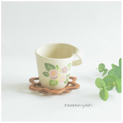 ふるさと納税 宇治市 宇治笠取焼　マグカップ&amp;コースター(桃色花)