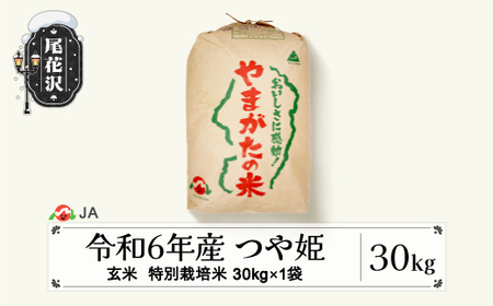新米 令和6年産 特別栽培米 つや姫 玄米 30kg 2024年産 山形県産 尾花沢市産 米 お米 ja-tsgtb30 ※沖縄・離島への配送不可