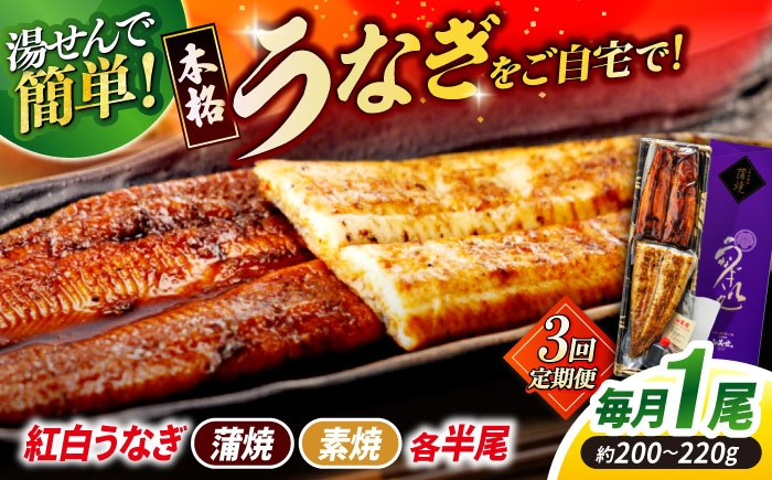 
                  【3回定期便】うなぎ老舗専門店のパリっとふっくら 紅白うなぎ 蒲焼・素焼半身　(真空パック/秘伝のタレ・藻塩付き) 島根県松江市/株式会社山美世商会 [ALDC016]｜国産 うなぎ ウナギ 鰻 特大 蒲焼き 蒲焼 国産 冷蔵 うな重 定期便 
                