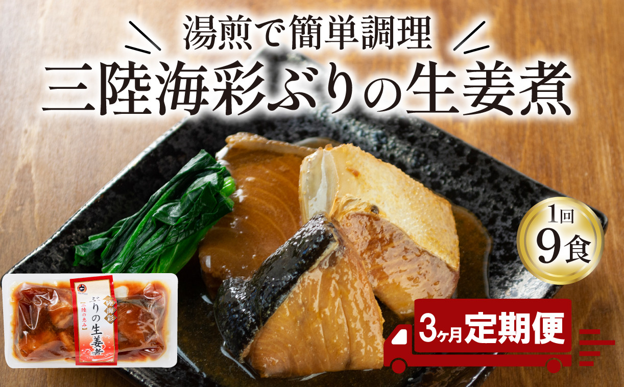 
【定期便 3ヶ月】 ぶり 生姜煮 計27パック ( 9パック × 3回 ) 鰤 惣菜 常備食 常温保存可能 電子レンジ 簡単調理 レトルト 常温 三陸海彩 簡単調理のお惣菜
