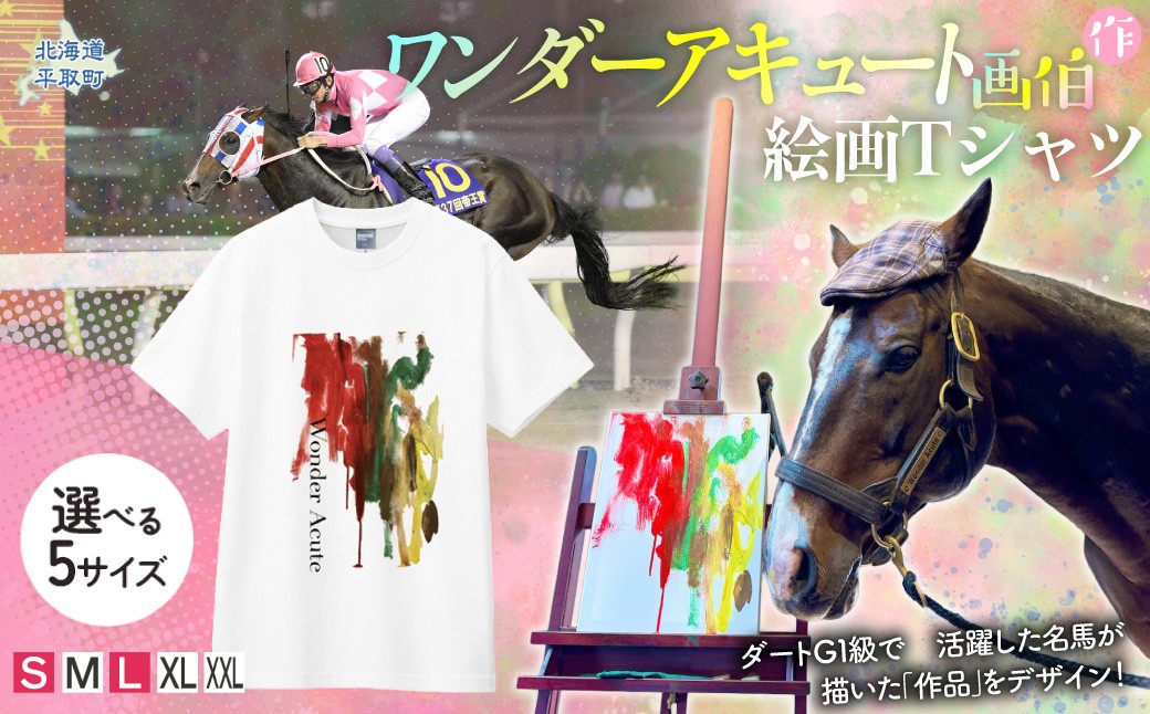 
                  【ワンダーアキュート画伯】作　絵画Ｔシャツ 選べる５サイズ【Ｓ・M・L・XL・XXL】【ふるさと納税 人気 おすすめ ランキング 馬 競馬 競走馬 引退馬 ワンダーアキュート Tシャツ シャツ 服 画伯 生活 日高 北海道 平取町 送料無料】 BRTV211-ｖ
                
