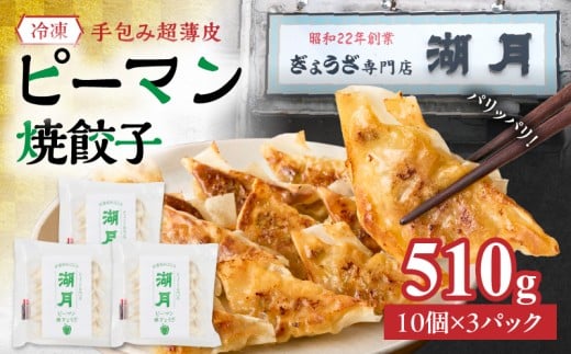 冷凍ピーマン焼餃子 _ 10個 × 3パック タレ付き ぎょうざ専門店 湖月 自家製 手作り 職人技 冷凍 ピーマン 餃子 薄皮 ジューシー 焼き餃子 香ばしい 香り 食感 おかず おつまみ お取り寄せ お取り寄せグルメ 福岡県 久留米市 送料無料 _Cx254