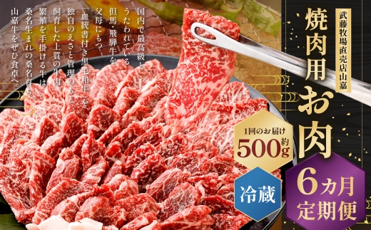 武藤牧場直売店山嘉 焼肉用お肉 約500g×6回 合計3kg 【冷蔵 定期便6ヶ月】 ／ 牛肉 焼き肉 定期便 三重県 桑名市