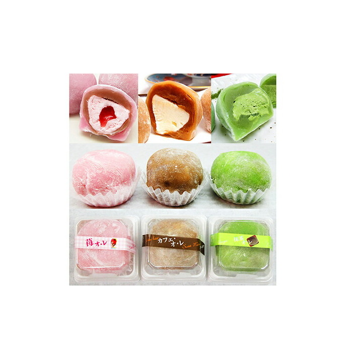 もっちり柔らか♪生クリーム大福3種セット（カフェオレ、苺オレ、抹茶オレ）北海道・新ひだか町の和生菓子