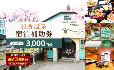 宿泊券 別所温泉 3000円 ギフト券 券 チケット クーポン 宿泊券