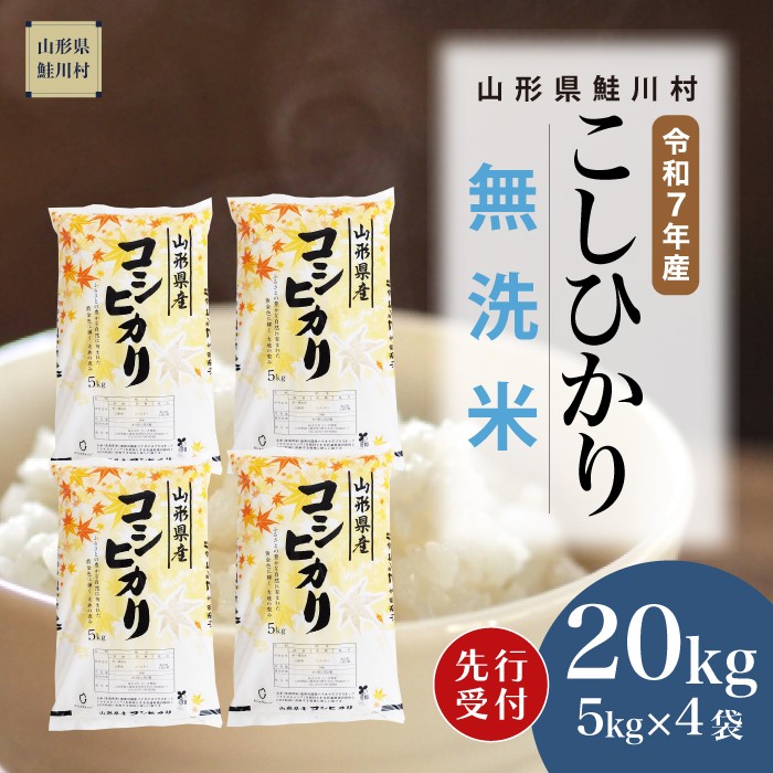 ＜令和7年産米先行受付＞ 鮭川村産 こしひかり 【無洗米】 20kg （5kg×4袋） 配送時期指定できます！