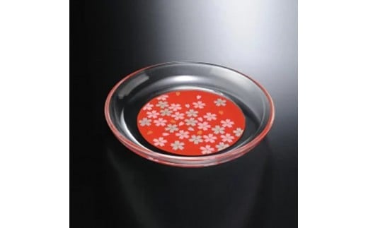 みよし漆器本舗 紀州塗り ぬりもん de Verre 丸小皿 蒔絵 桜 赤 直径14.8×2cm