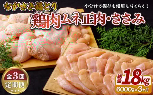 《定期便》ながさき福とり鶏肉ムネ正肉･ささみ(6.0kg)【3回お届け】