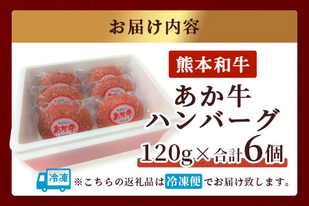 【年内お届け】あか牛 100％ハンバーグ セット 120g×6個 ※12/18-28発送※  年内発送 年内配送 ハンバーグ あか牛 牛肉 肉 熊本産 国産牛 和牛 赤身 旨味 惣菜 冷凍 常備 熊本