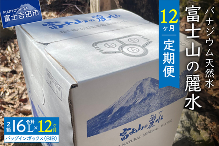 【12か月お届け】富士山の麗水定期便 ８L×２箱　天然水 富士山 定期便 水 ミネラルウォーター 防災 備蓄 ストック 保存 防災グッズ 山梨 富士吉田