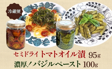 北海道 野菜 瓶詰め 2種 セット〈大〉バジル ペースト 100g セミドライ トマト オイル漬け 95g 各1個 計2個  2026年8月上旬から発送 ハーブ オリーブオイル 乾燥野菜 国産 パスタ