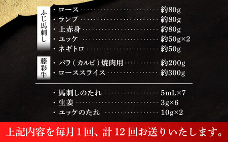 【全12回定期便】「フジチクオリジナル」ふじ馬刺しと藤彩牛の贅沢食べ比べセット 3906【株式会社フジチク】[BHAD056]