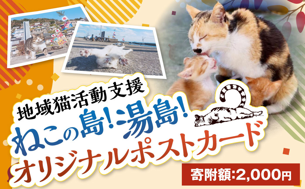 
ねこの島！湯島！オリジナルポストカード【地域猫活動支援】 猫 ねこ ネコ オリジナルグッズ ポストカード 2種 セット 猫島 猫の島 湯島 熊本県 上天草市
