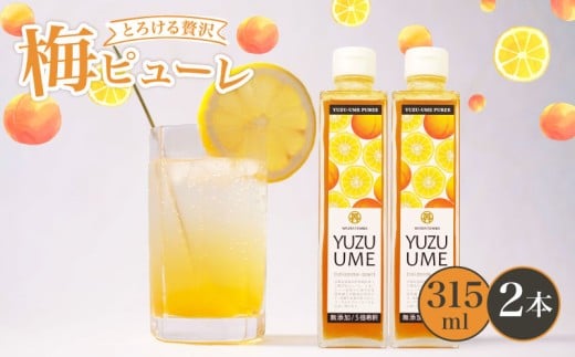 京都丹波 無添加 完熟梅 × 柚子梅ピューレ YUZUUME 2本セット 315ml×2本 (5倍希釈 フルーツ 果物 梅 うめ 柚子 ゆず 柑橘 ジュース シロップ 贈り物 割材 炭酸割 お酒割 焼酎 ヨーグルト カクテル 京都府 丹波 完熟梅 果肉