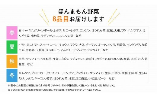 化学合成農薬等不使用で栽培！安心安全な「ほんまもん野菜」を8品目お届け♪