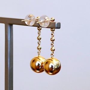 K18(18金) イエローゴールド ボール チェーン ピアス 地金 中空(直径8mm)  保証書付 M1059 242-038