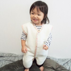 綿毛布スリーパー (Mサイズ) 2way仕様で暖か アイボリー×花柄 毛布の町 (泉大津産) [2441]