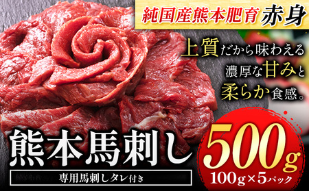馬刺し 赤身 馬刺し 500g 【純 国産 熊本 肥育】 たっぷり 500g 約100g×5 ブロック ( タレ 5ml×5袋) 生食用 冷凍《60日以内に出荷予定(土日祝除く)》送料無料 国産 絶品 馬肉 肉  ｜人気馬刺し  人気返礼品 熊本馬刺し ブランド馬刺し
