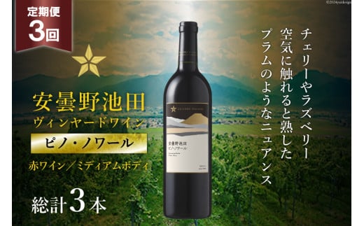 3回 定期便 赤ワイン サッポロ グランポレール 安曇野池田ヴィンヤード「ピノ・ノワール」750ml 総計3本 [池田町ハーブセンター 長野県 池田町 48110621] 赤 ワイン ミディアムボディ お酒 酒