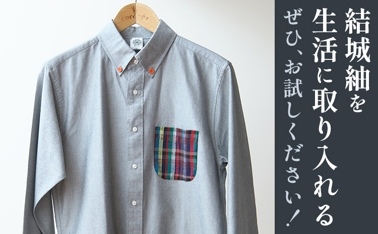 着心 結城紬 の ワンポイントシャツ グレイ Mサイズ 株式会社TMO結城《90日以内に出荷予定(土日祝除く)》 茨城県 結城市 シャツ ワンポイント 一点物 綿100％ 絹100％