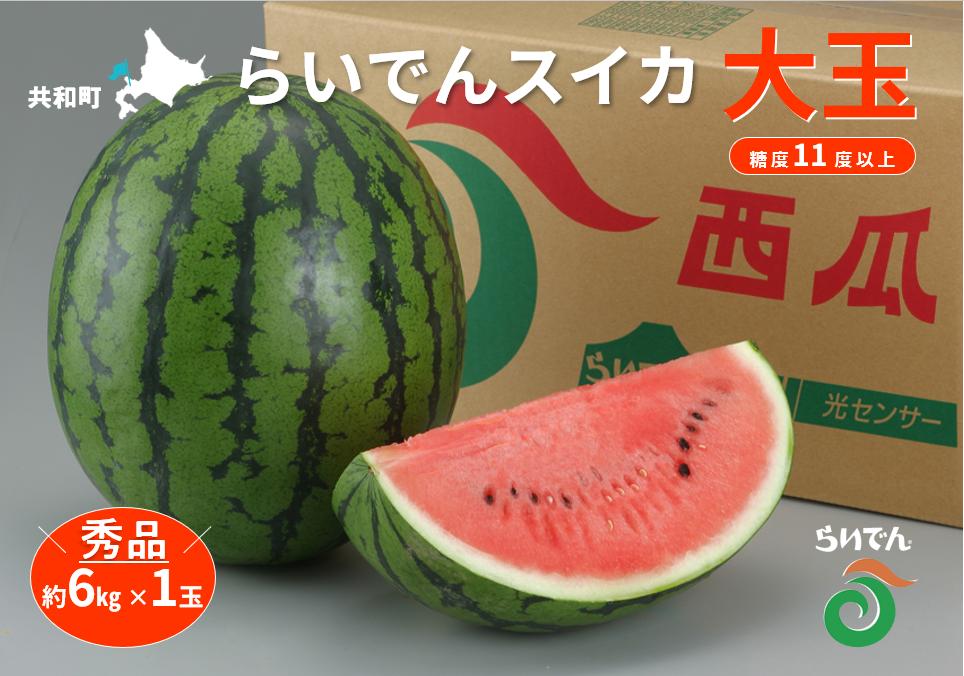 
            【2026年先行予約】スイカ 北海道 共和町産 らいでんスイカ 大玉 約6kg お届け：2026年7月上旬～中旬まで
          