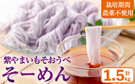 ≪栽培期間農薬不使用≫紫やまいも【そおうべ】そーめん(計1.5kg・250g×6袋) やまいも そうめん 無農薬【曽於市観光協会】A496