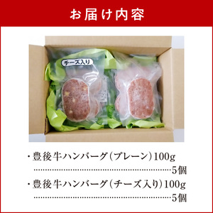 A05065　豊後牛ハンバーグ（プレーン・チーズ入り）　合計10個セット（合計約1kg）