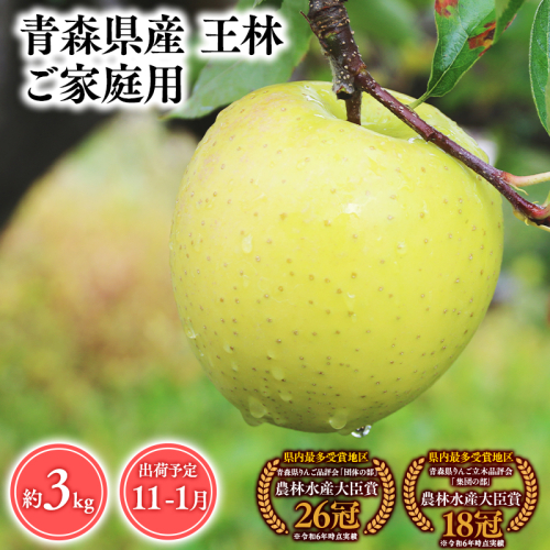 2026年産１１月～１月発送　【訳あり】家庭用王林3ｋｇ　【そと川りんご園・１１月・１２月・１月・青森県産・平川市・りんご・王林・3ｋｇ・訳あり・家庭用】