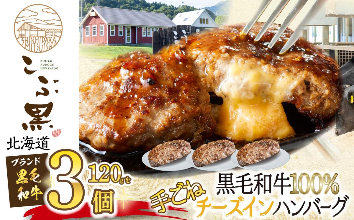 北海道産 黒毛和牛 こぶ黒 チーズ イン ハンバーグ 3個  和牛 牛肉 ハンバーグ 挽肉